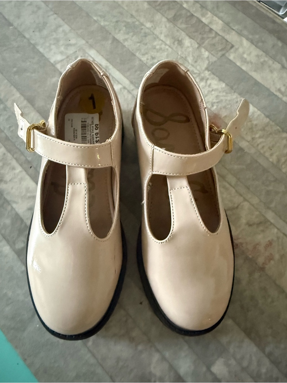 Girls' Patent T-Strap Sam Edelman Shoes in tan Blush